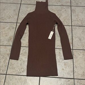 MAK Elegant Brown Turtleneck Dress S NWT